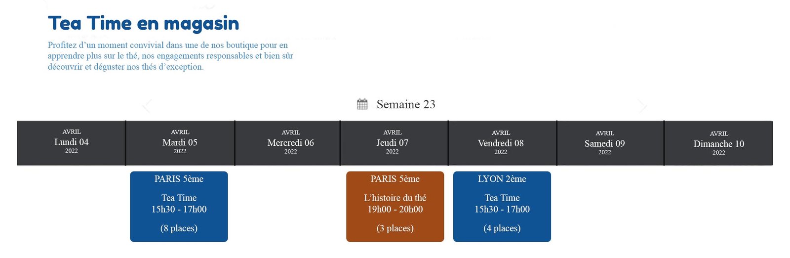 Calendrier évènements Tip Top